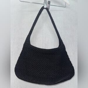EUC The Sak Original Black Crochet Shoulder Bag Purse Pocketbook 12”x8”x3”